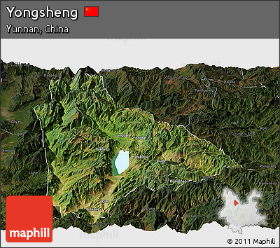 Satellite Panoramic Map of Yongsheng, darken