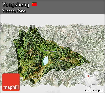 Satellite Panoramic Map of Yongsheng, lighten