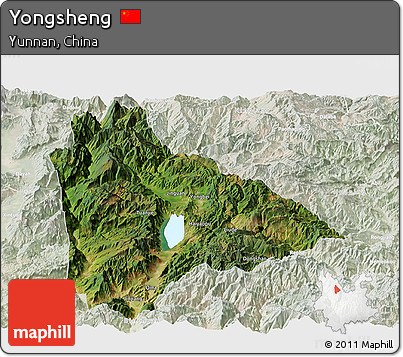 Satellite Panoramic Map of Yongsheng, lighten