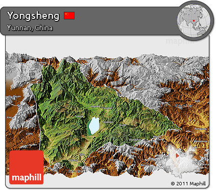 Satellite Panoramic Map of Yongsheng, physical outside