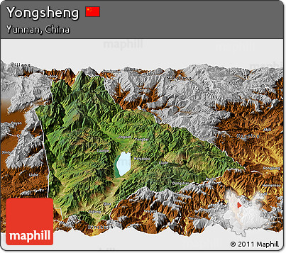 Satellite Panoramic Map of Yongsheng, physical outside