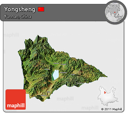 Satellite Panoramic Map of Yongsheng, single color outside
