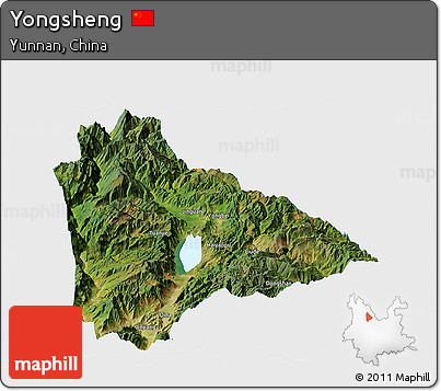 Satellite Panoramic Map of Yongsheng, single color outside