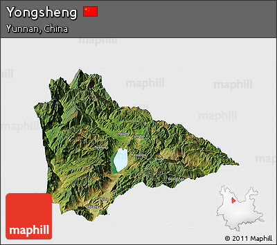 Satellite Panoramic Map of Yongsheng, single color outside