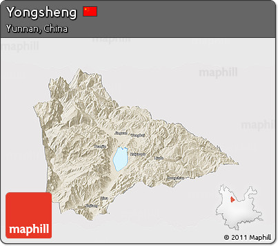 Shaded Relief Panoramic Map of Yongsheng, cropped outside