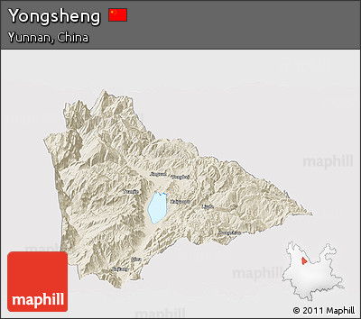Shaded Relief Panoramic Map of Yongsheng, cropped outside