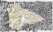 Shaded Relief Panoramic Map of Yongsheng, darken, desaturated