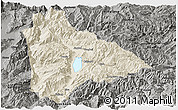 Shaded Relief Panoramic Map of Yongsheng, darken, semi-desaturated