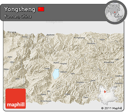 Shaded Relief Panoramic Map of Yongsheng