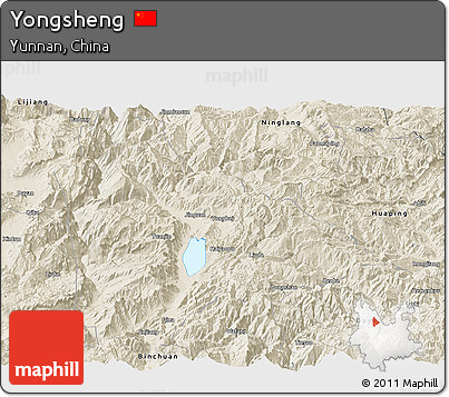 Shaded Relief Panoramic Map of Yongsheng