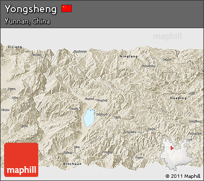 Shaded Relief Panoramic Map of Yongsheng