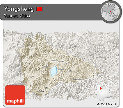 Shaded Relief Panoramic Map of Yongsheng, lighten