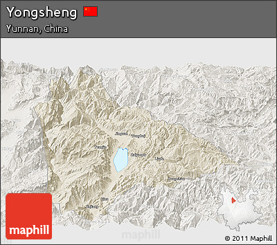 Shaded Relief Panoramic Map of Yongsheng, lighten