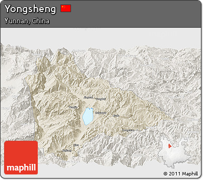 Shaded Relief Panoramic Map of Yongsheng, lighten