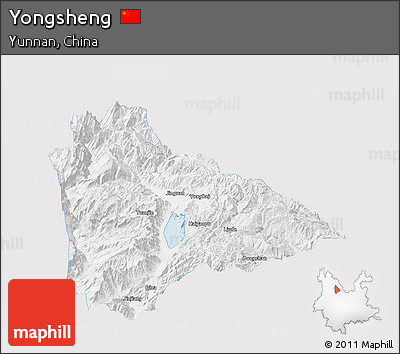 Silver Style Panoramic Map of Yongsheng, single color outside