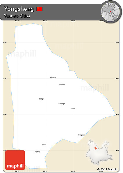 Classic Style Simple Map of Yongsheng, single color outside