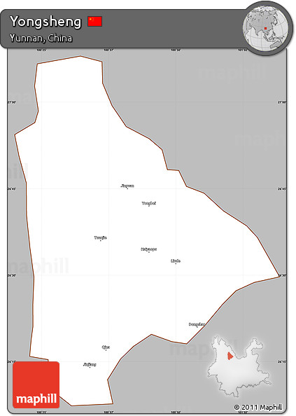 Gray Simple Map of Yongsheng, cropped outside