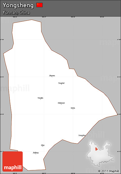 Gray Simple Map of Yongsheng, cropped outside