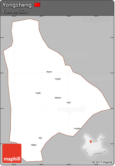 Gray Simple Map of Yongsheng, cropped outside