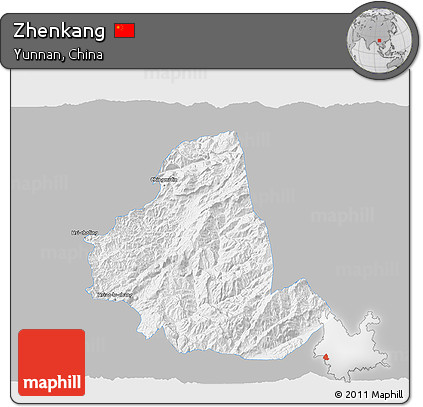 Gray 3D Map of Zhenkang, single color outside