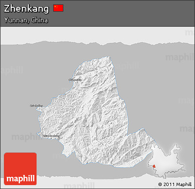 Gray 3D Map of Zhenkang, single color outside