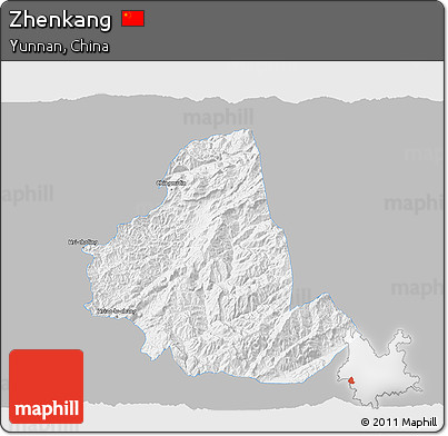 Gray 3D Map of Zhenkang, single color outside