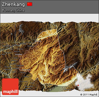 Physical 3D Map of Zhenkang, darken