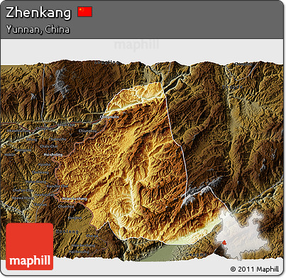 Physical 3D Map of Zhenkang, darken
