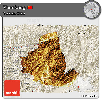 Physical 3D Map of Zhenkang, shaded relief outside