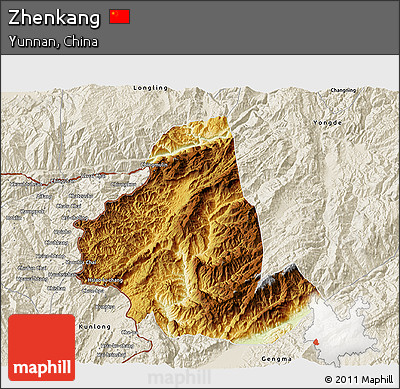 Physical 3D Map of Zhenkang, shaded relief outside