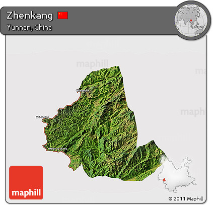 Satellite 3D Map of Zhenkang, cropped outside