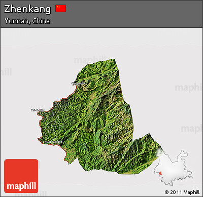 Satellite 3D Map of Zhenkang, cropped outside