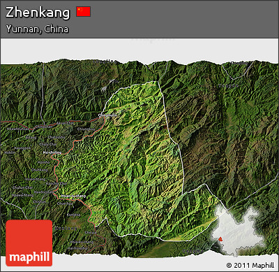 Satellite 3D Map of Zhenkang, darken