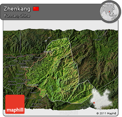 Satellite 3D Map of Zhenkang, darken