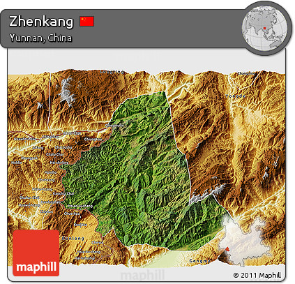 Satellite 3D Map of Zhenkang, physical outside