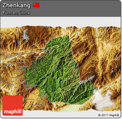 Satellite 3D Map of Zhenkang, physical outside