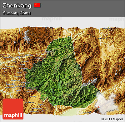 Satellite 3D Map of Zhenkang, physical outside