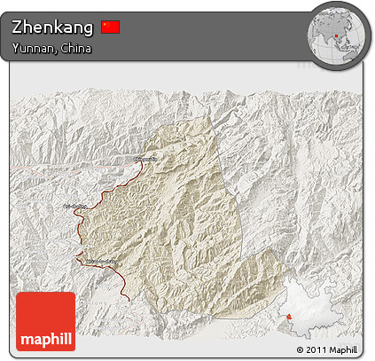 Shaded Relief 3D Map of Zhenkang, lighten