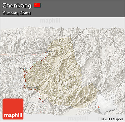 Shaded Relief 3D Map of Zhenkang, lighten
