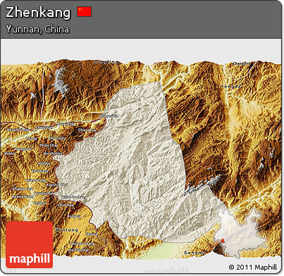 Shaded Relief 3D Map of Zhenkang, physical outside