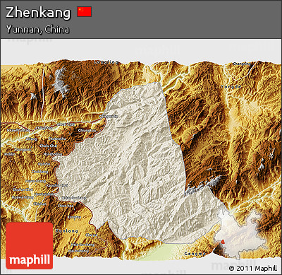 Shaded Relief 3D Map of Zhenkang, physical outside