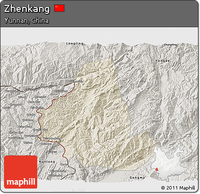 Shaded Relief 3D Map of Zhenkang, semi-desaturated