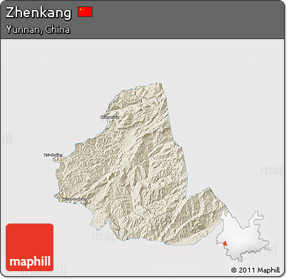 Shaded Relief 3D Map of Zhenkang, single color outside