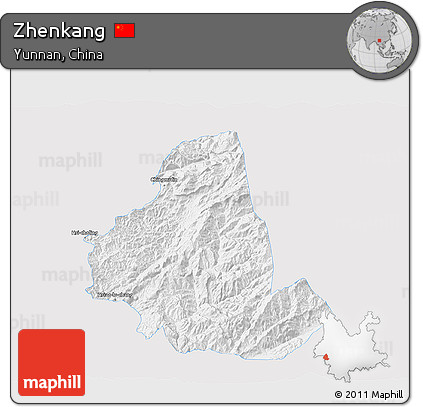 Silver Style 3D Map of Zhenkang, single color outside