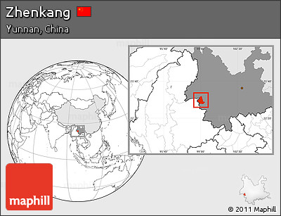 Blank Location Map of Zhenkang, highlighted country, highlighted parent region