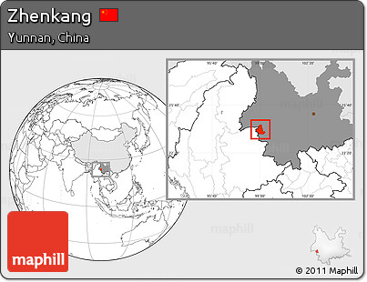 Blank Location Map of Zhenkang, highlighted country, highlighted parent region