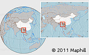 Gray Location Map of Zhenkang, highlighted country, highlighted parent region, within the entire country, hill shading