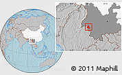 Gray Location Map of Zhenkang, highlighted country, highlighted parent region, hill shading