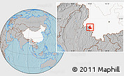 Gray Location Map of Zhenkang, highlighted country, hill shading
