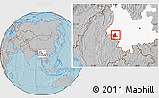 Gray Location Map of Zhenkang, highlighted parent region, hill shading